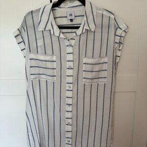 CAbi Style 5808 Cruise Button-Up Tunic Blouse – White/Blue Stripes, Size Small